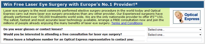 Optical Express Lead Generation example