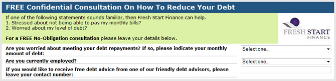 Fresh Start Finance Lead Generation example
